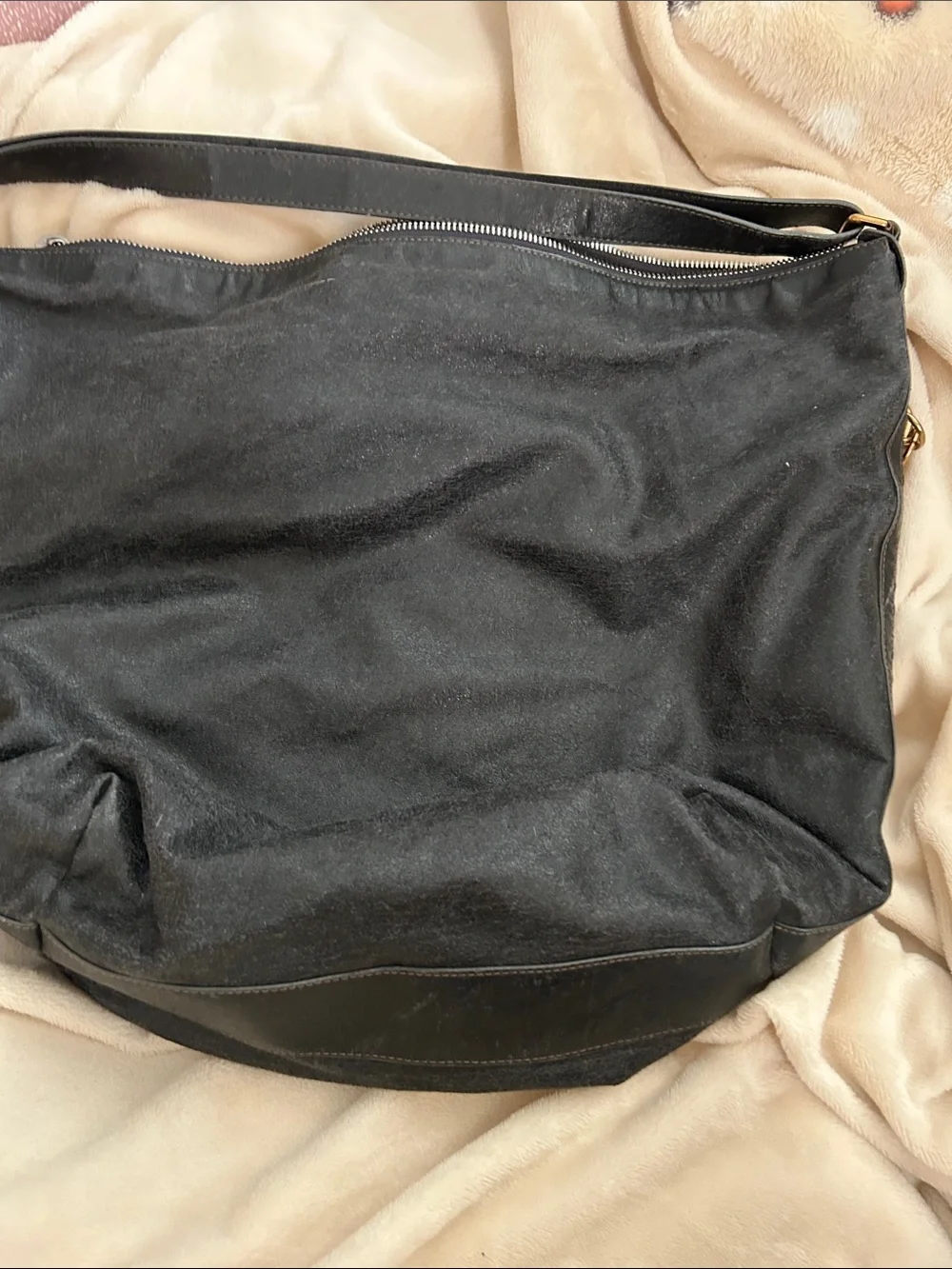 Chloé Black Suede Hobo with Logo Front Pocket